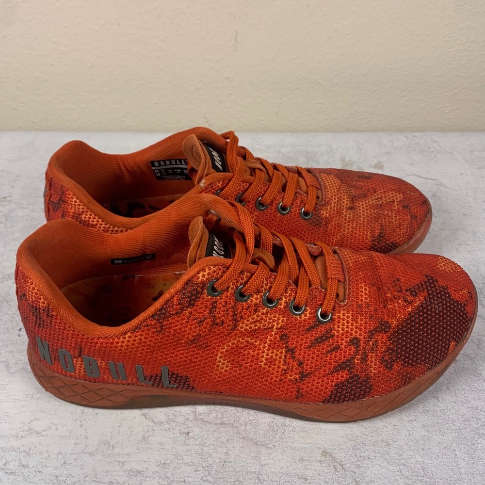 NOBULL Mens 9.5/ Womens 11 Trainer Orange Black SuperFabric Cross Training Shoes